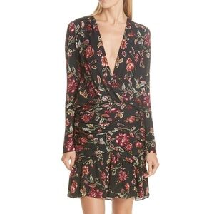 Womens ALC black floral haven runched silk dress